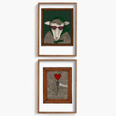 Two framed artworks with a stylish sheep on a white background