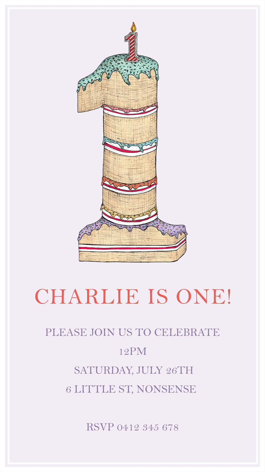 1st Birthday Cake Digital Invitation