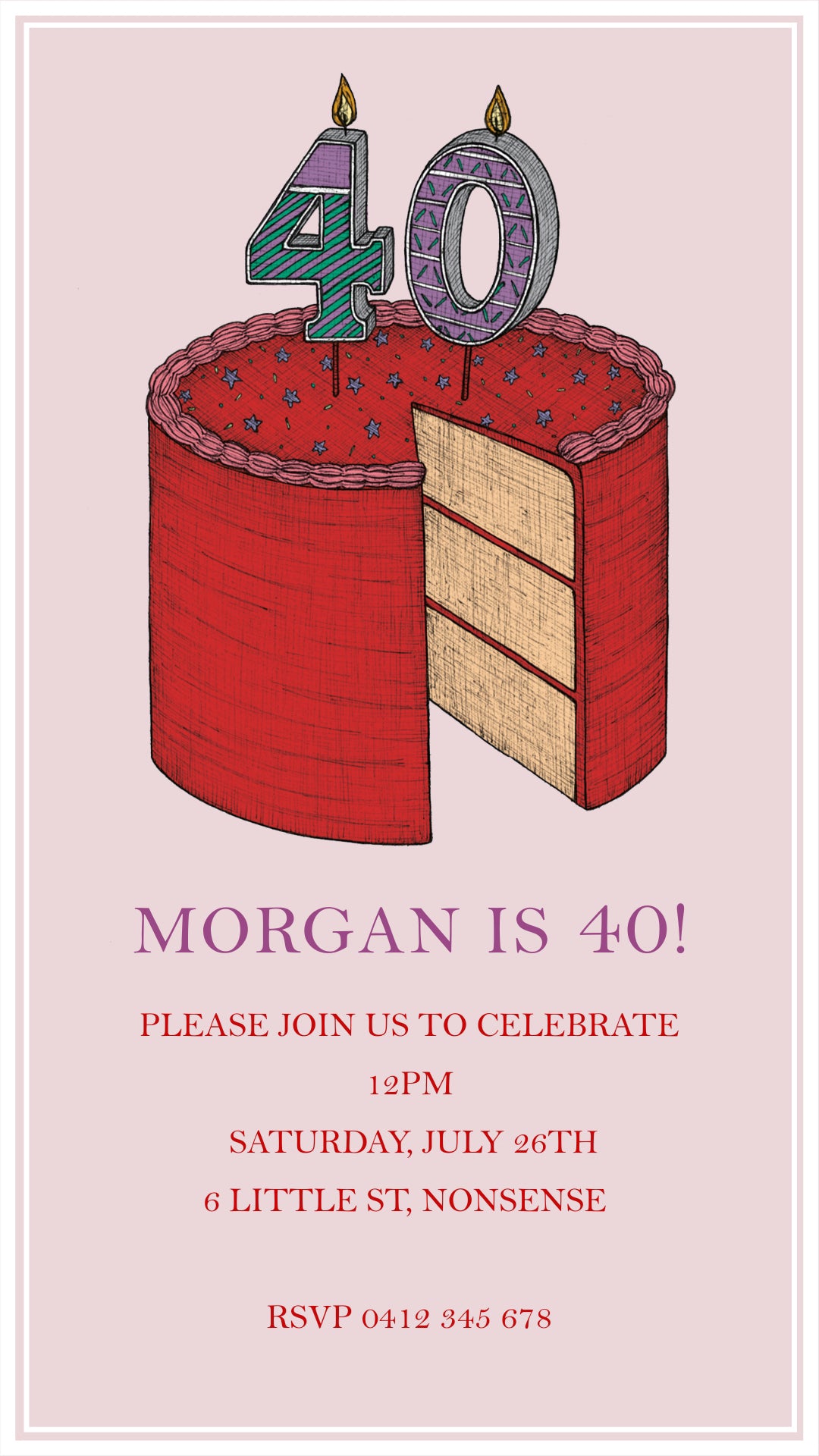 40th Birthday Cake - Digital Invitation