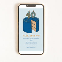 Digital invitation for a 40th birthday with an illustration of a cake