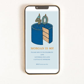 Digital invitation for a 40th birthday with an illustration of a cake