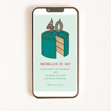 Digital invitation for a 40th birthday with an illustration of a cake