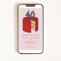 Digital invitation for a 40th birthday with an illustration of a cake