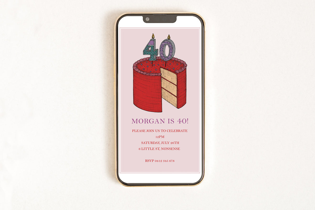 40th Birthday Cake - Digital Invitation