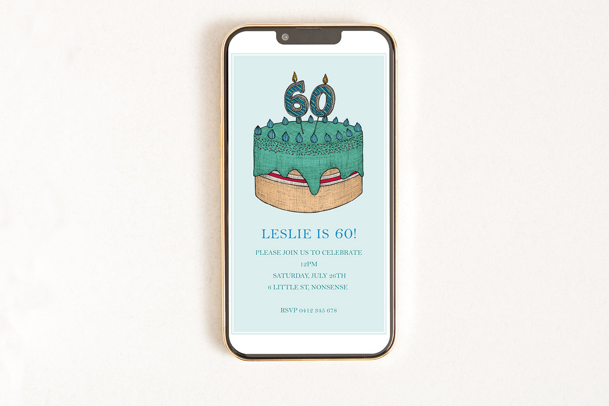 60th Birthday Cake - Digital Invitation