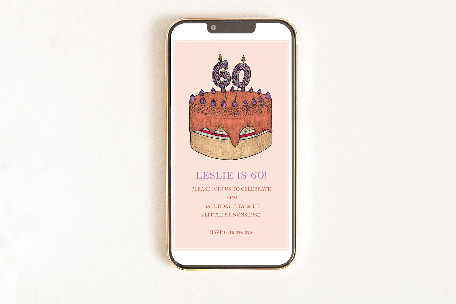 60th Birthday Cake - Digital Invitation