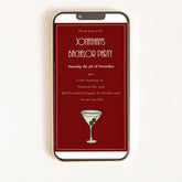 Digital invitation of a bachelor party with an illustration of a martini
