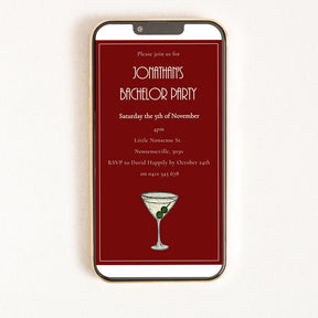 Digital invitation of a bachelor party with an illustration of a martini