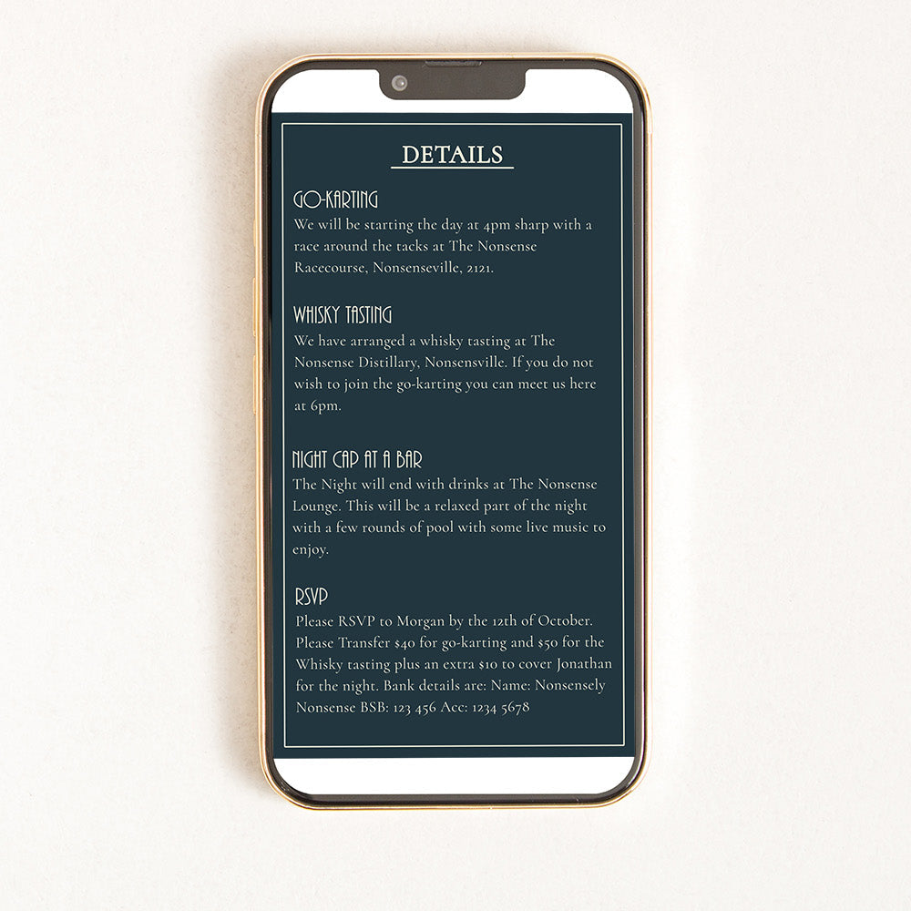Digital invitation of a bachelor party 