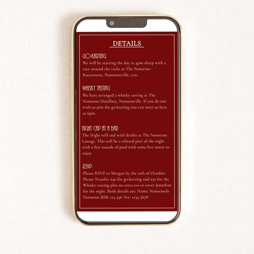 Digital invitation of a bachelor party 