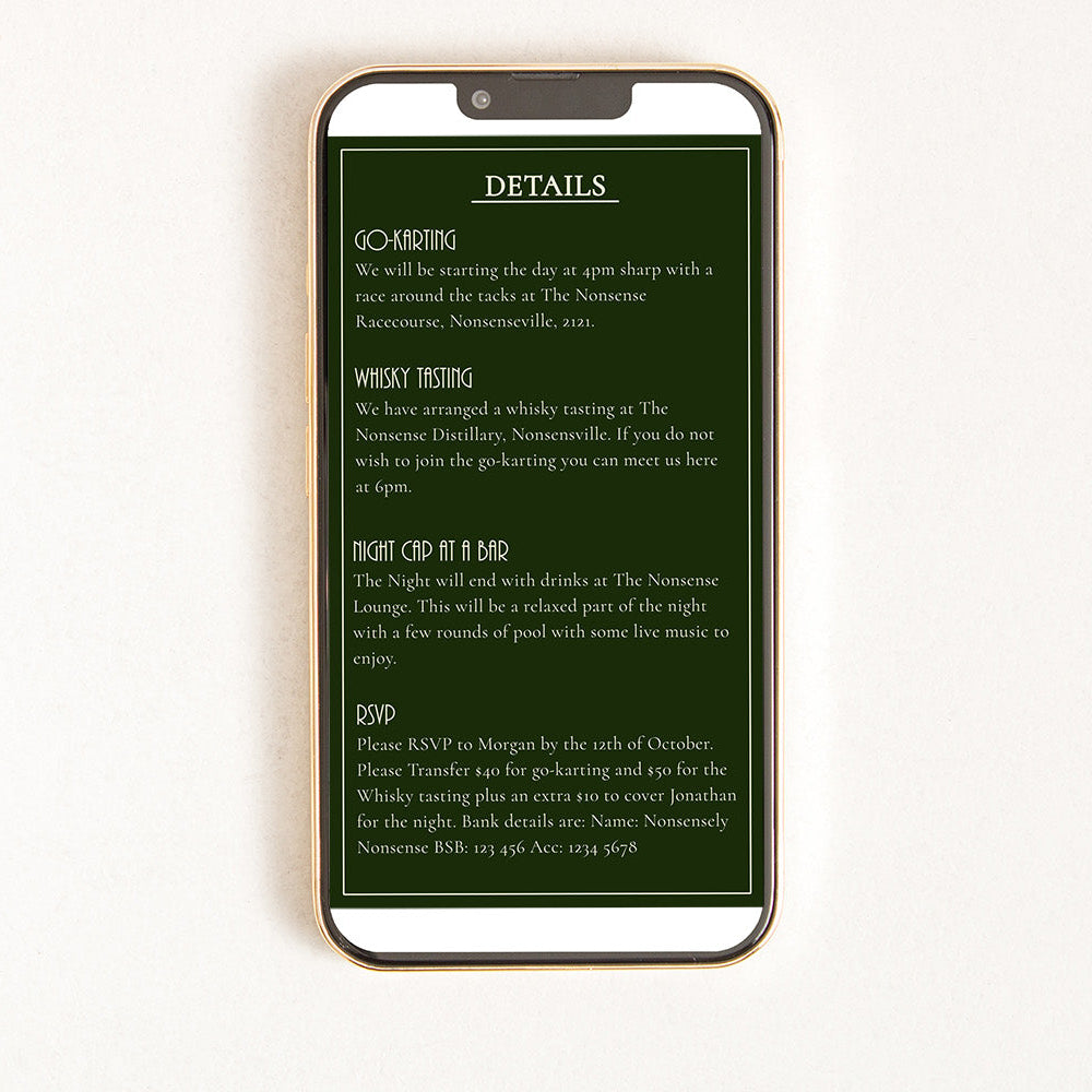 Digital invitation of a bachelor party 