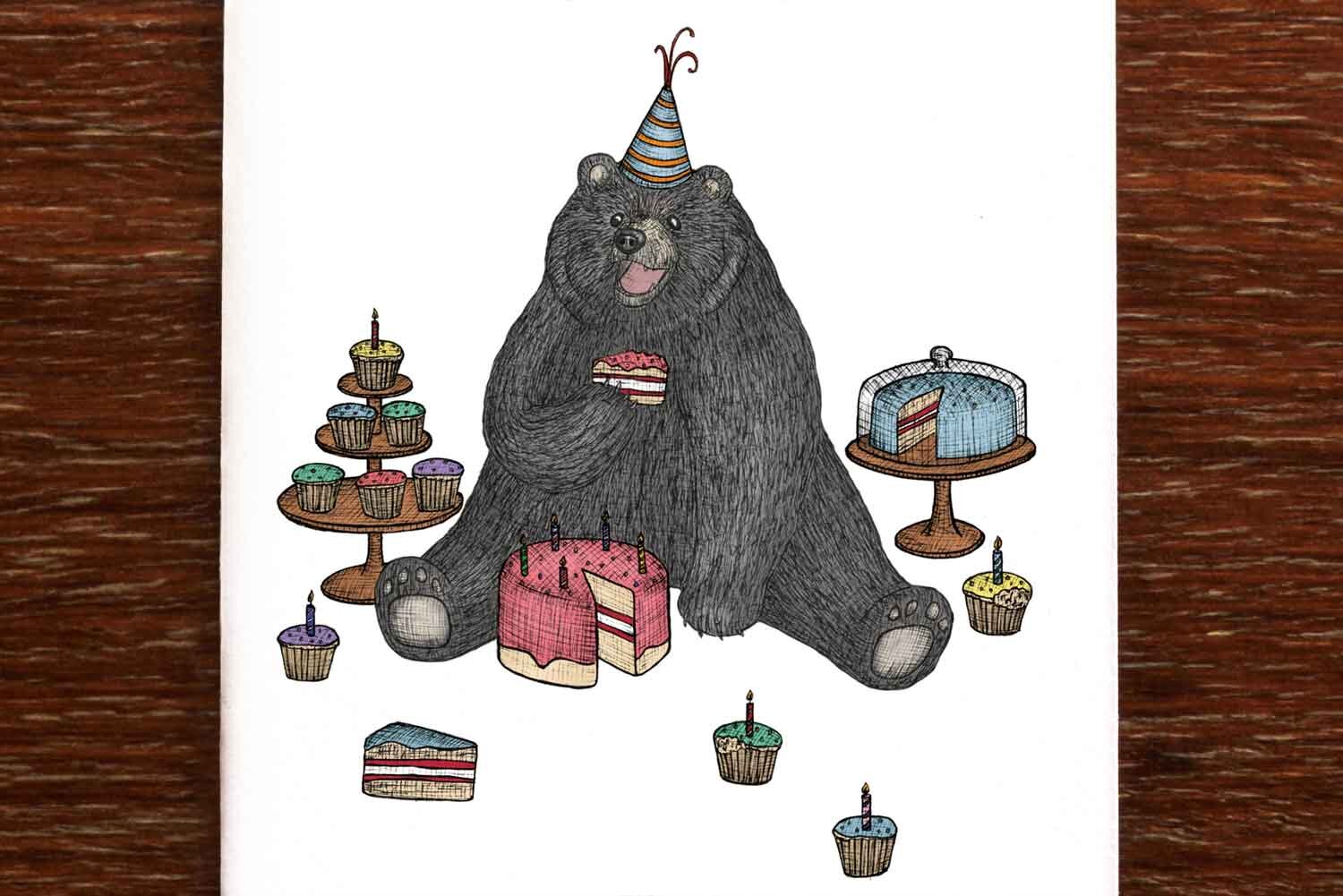 The Bear who Loves Cake - Birthday Card