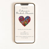 A digital bridal shower invitation with an illustration of a floral heart