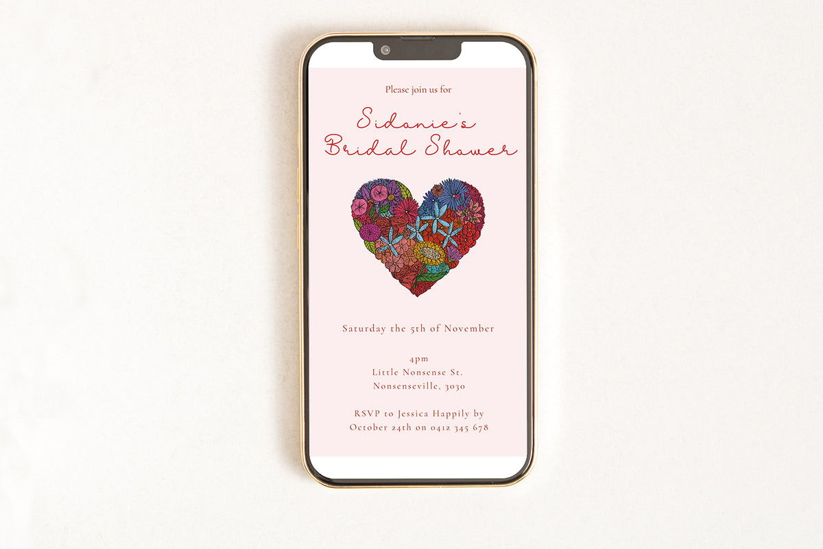 Bridal Shower Heart of Flowers - Digital Invitation