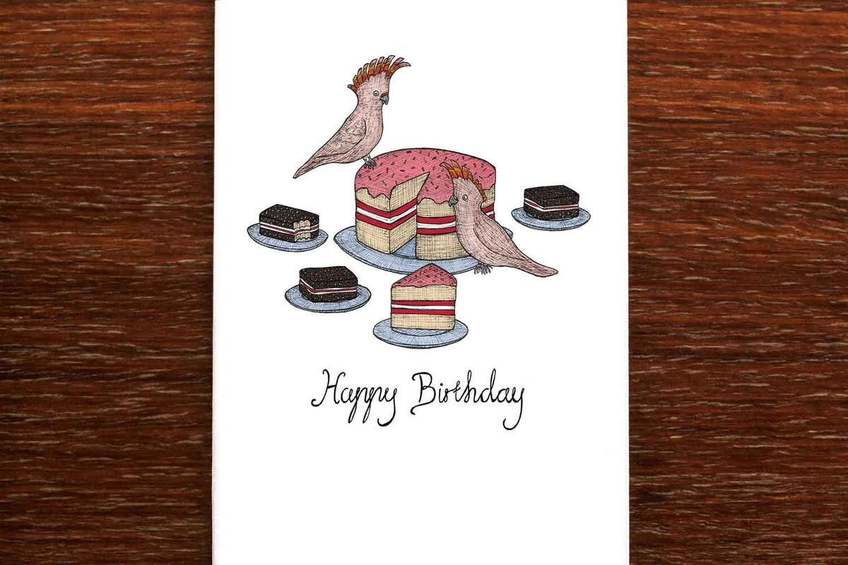 Cockatoos and Cake - Australian Birthday Card