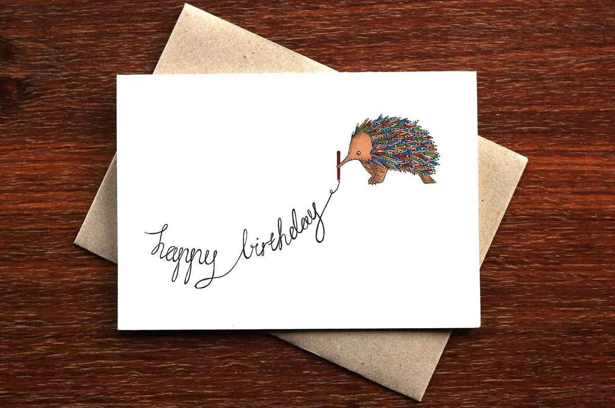 Colouring Echidna - Australian Birthday Card