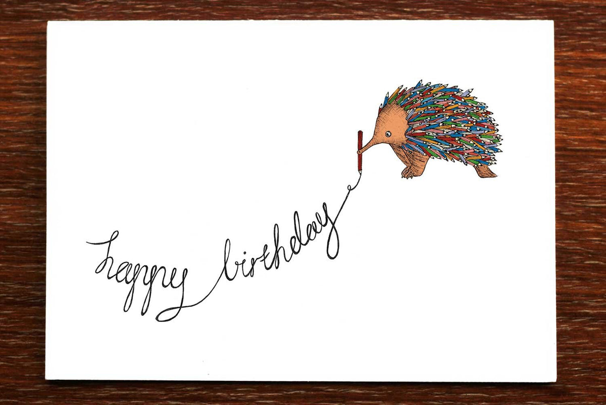 Colouring Echidna - Australian Birthday Card