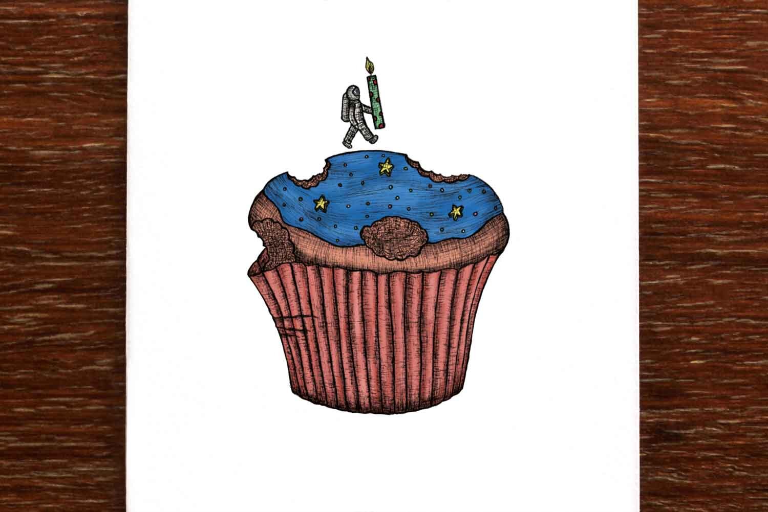 Cupcake Spaceman - Greeting Card