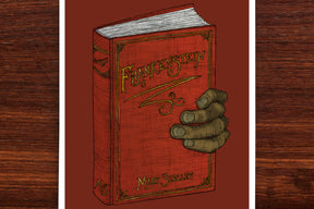 Frankenstein A5 artwork on a wooden background.