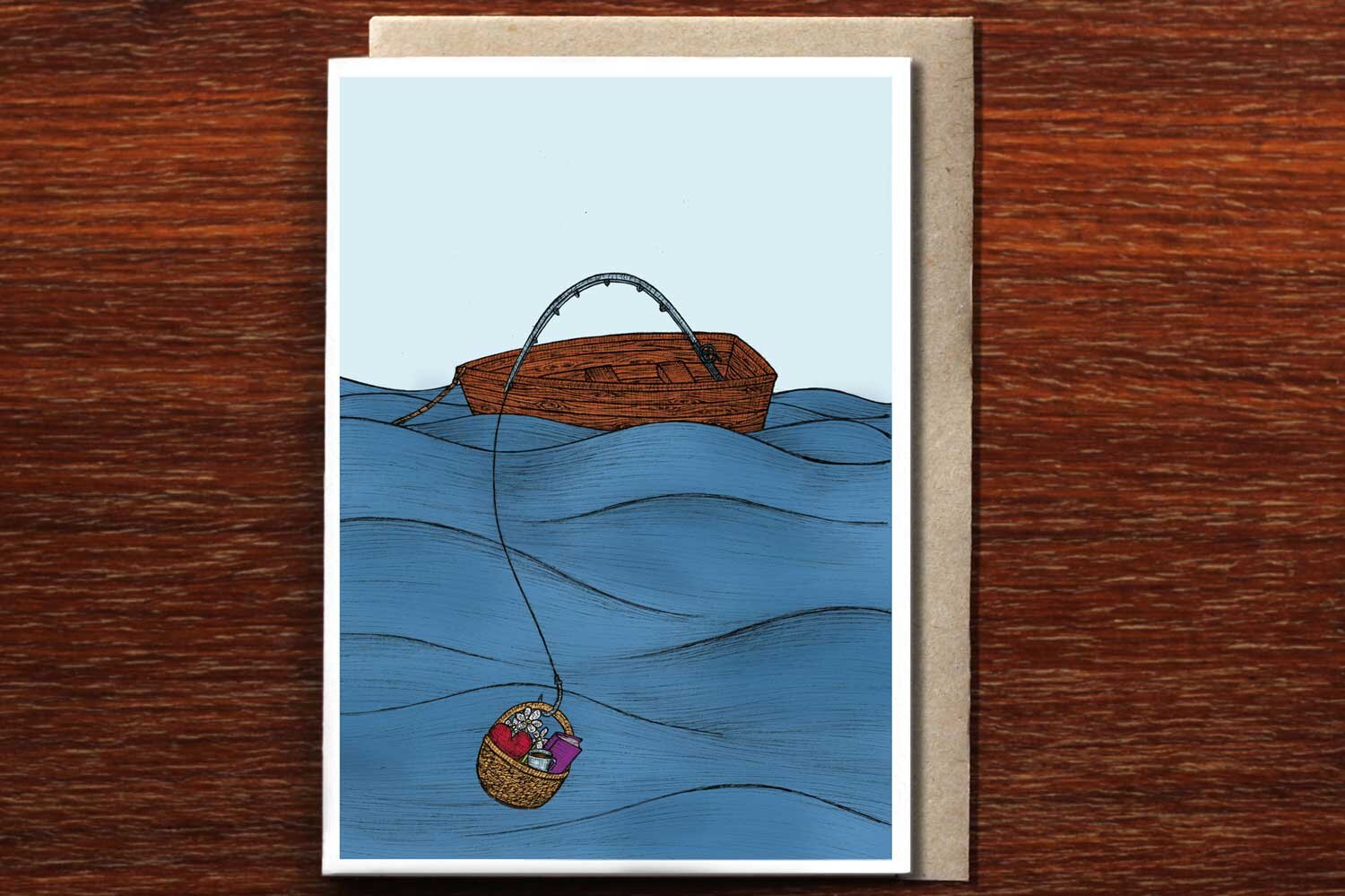 Gift Basket on a Boat - Greeting Card