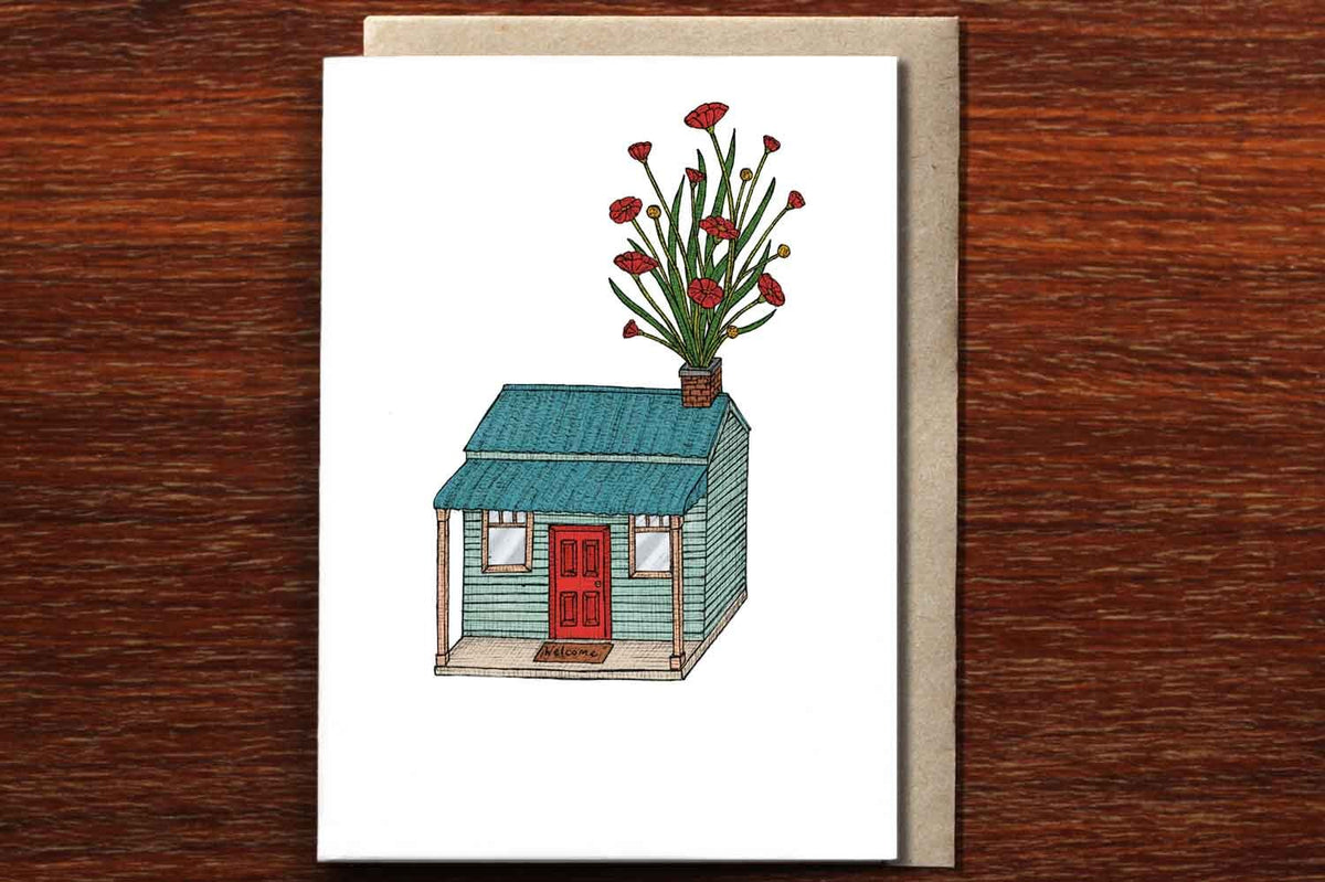 House with Flowers - Greeting Card