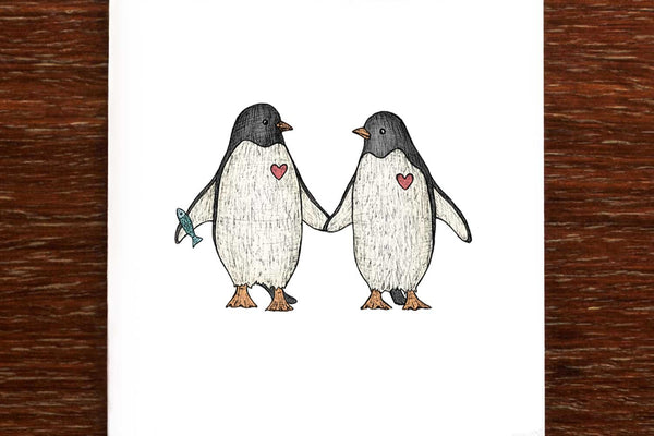 penguin love drawing