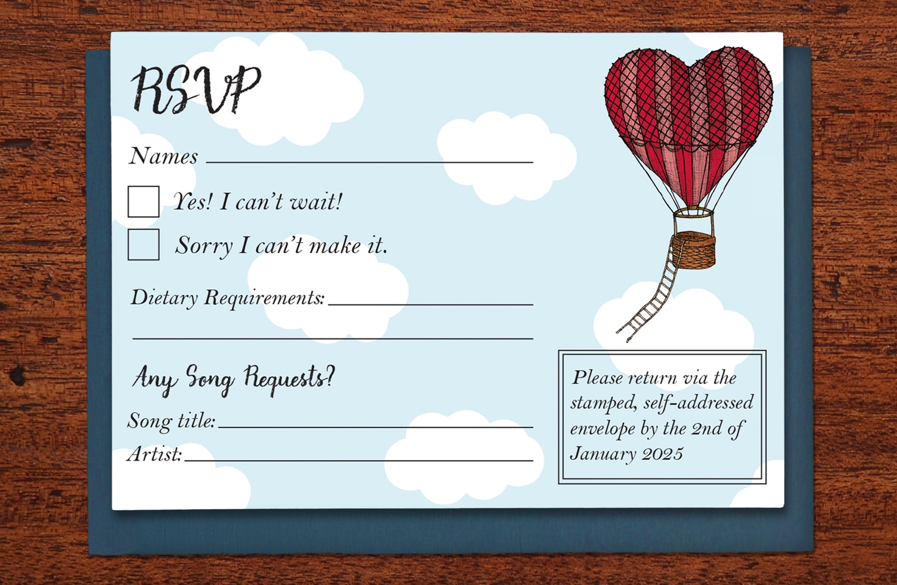 Love Heart Hot Air Balloon - Wedding RSVP