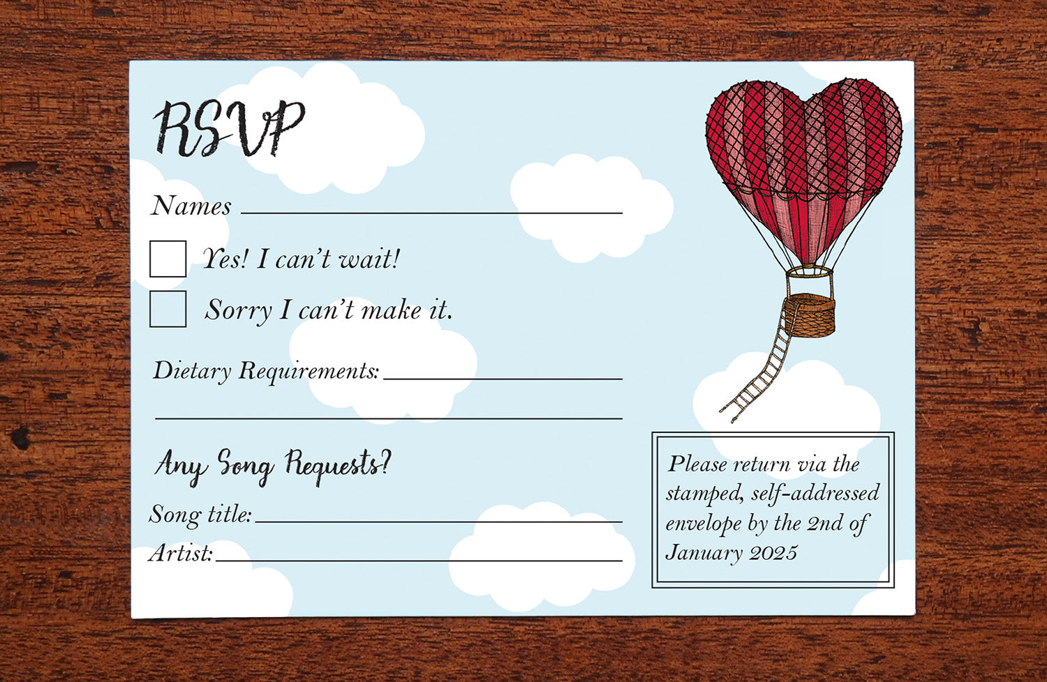Love Heart Hot Air Balloon - Wedding RSVP