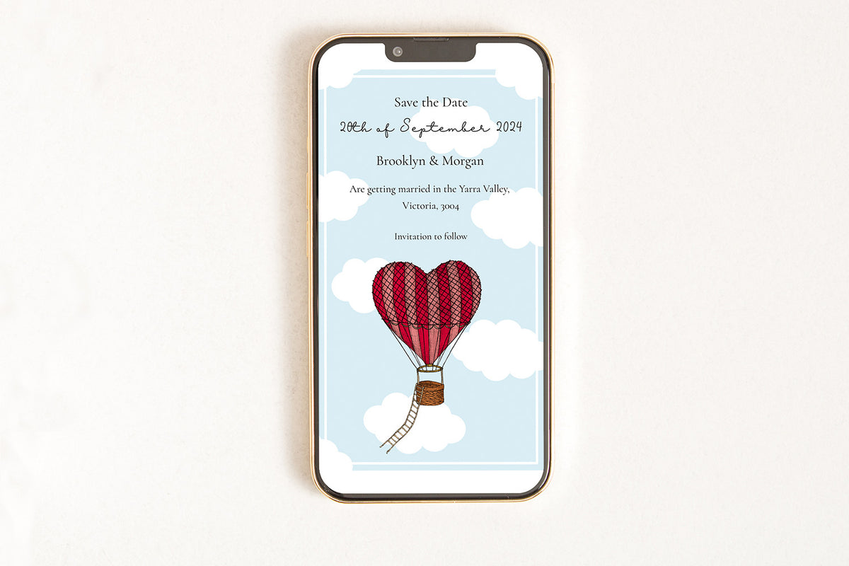 Save the Date Heart Balloons - Digital Invitation