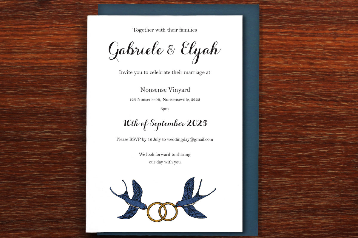 Flying Swallows - Wedding Invitation