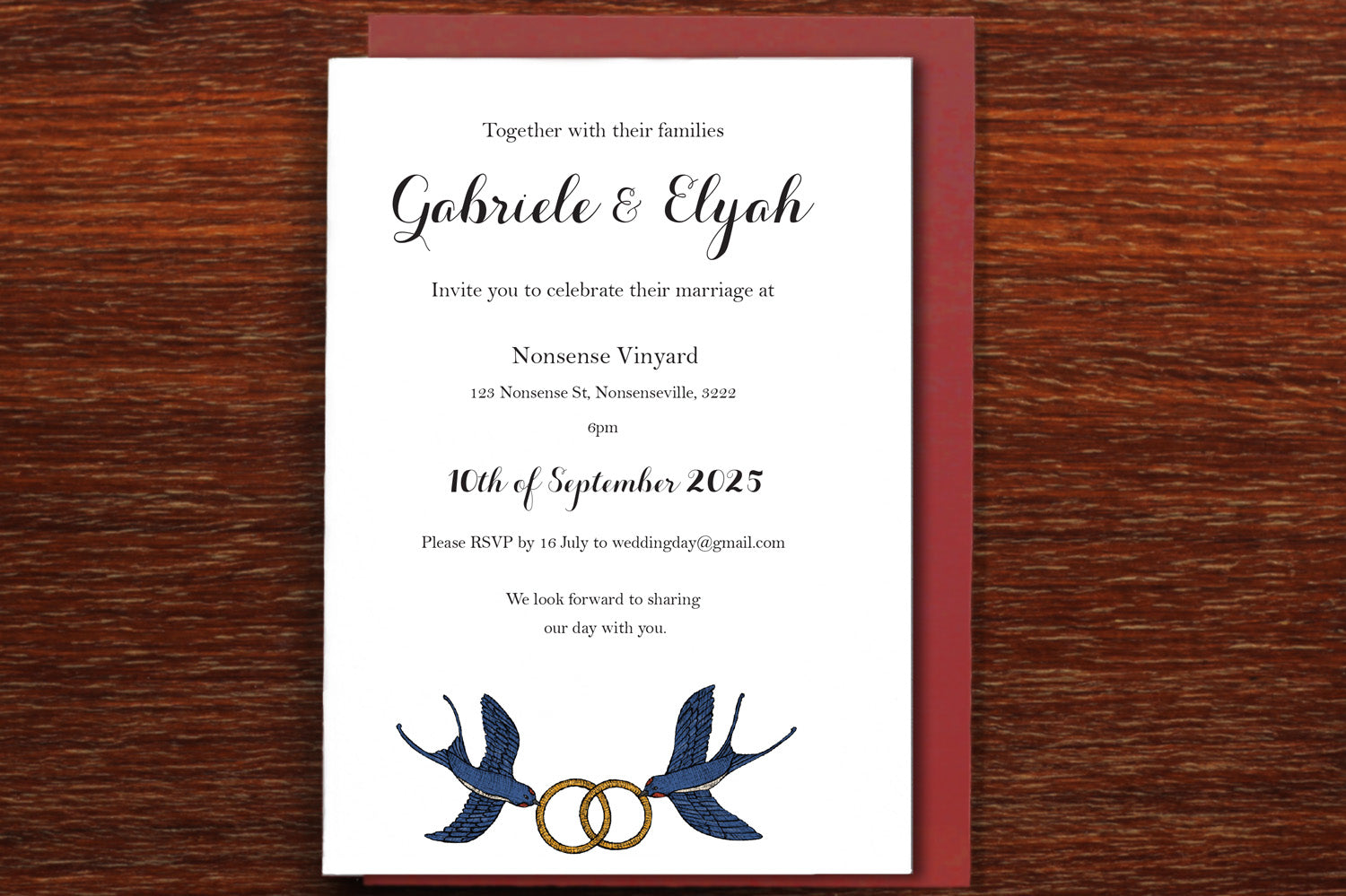 Flying Swallows - Wedding Invitation