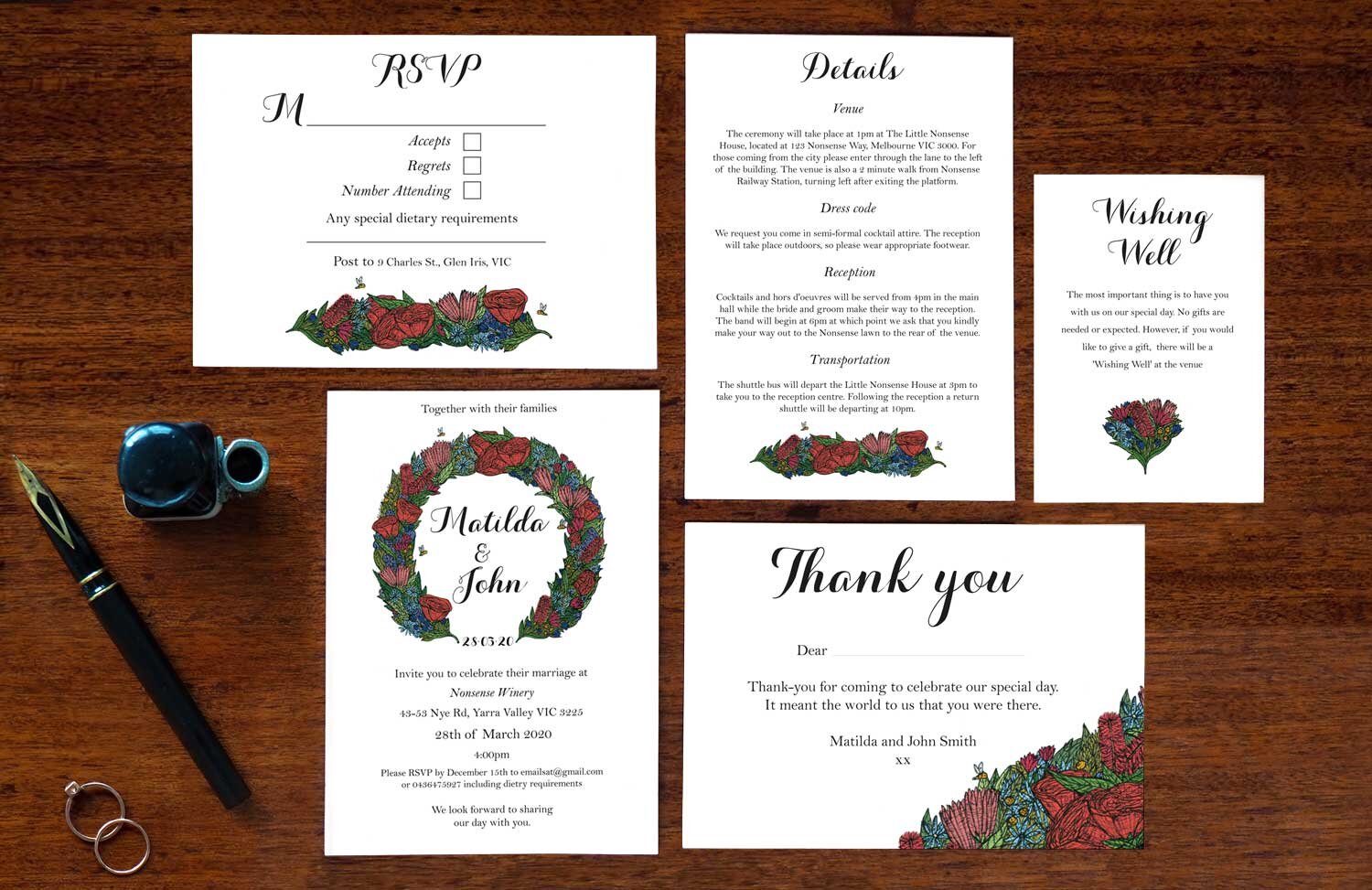 Native Wreath - Wedding Invitation Complete Set